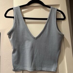 Light Blue Ribbed V-Neck Women's Top